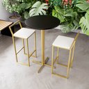 Ver imagem 1 de Jogo Mesa Alta Bistrô Redonda Preta 2 Banquetas Estofado Confort Industrial Dourado Don Castro Decor