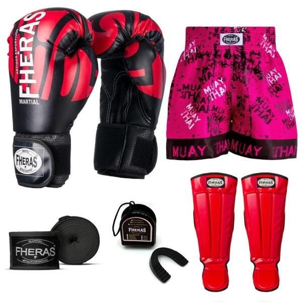 Kit Boxe Muay Thai Fheras Top Elite Vermelho (03002157) - 1