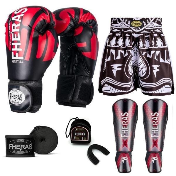 Kit Boxe Muay Thai Fheras Top Elite Vermelho (03002229) - 1