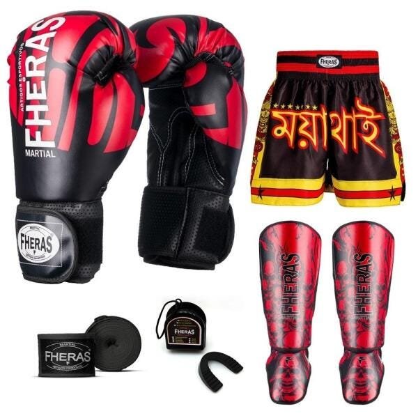 Kit Boxe Muay Thai Fheras Top Elite Vermelho (03002248) - 7