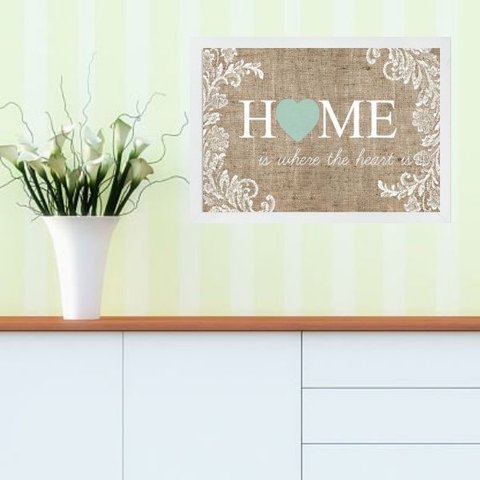 Quadro Home - Is Where The Heart Is 24x18cm - com Vidro:moldura Branca