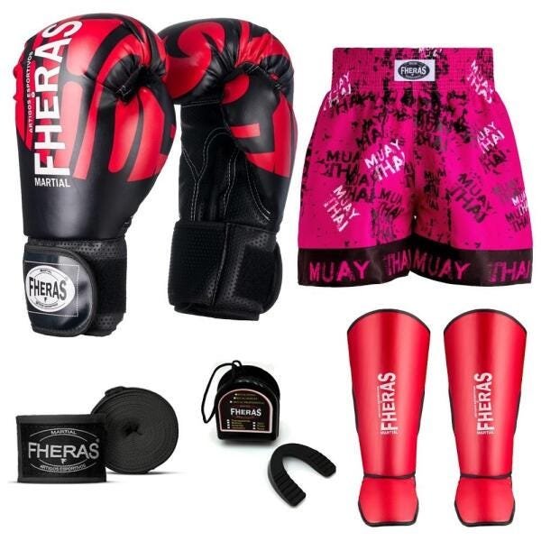 Kit Boxe Muay Thai Fheras Top Elite Vermelho (03002324) - 7
