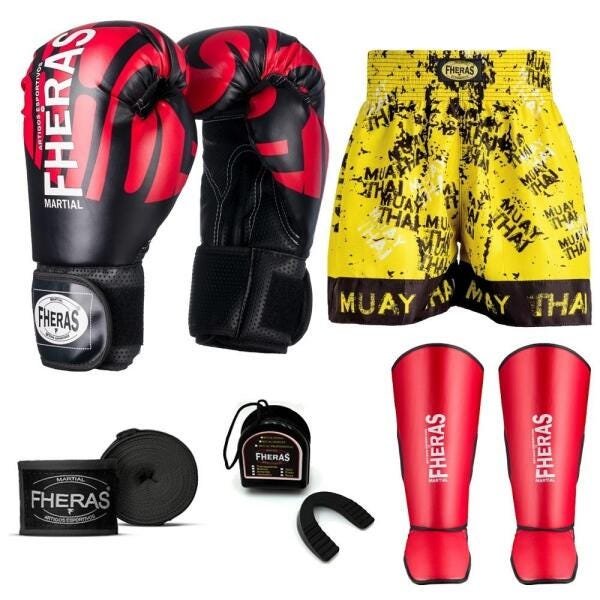 Kit Boxe Muay Thai Fheras Top Elite Vermelho (03002325) - 1