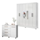 Ver imagem 1 de Cômoda Flora e Guarda Roupa Casal Prático Branco com Espelho - Demóbile