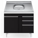 Ver imagem 1 de Balcão Gabinete Com Pia Inox 100cm 3 Portas 2 Gavetas Luziania Preto - Lumil Móveis