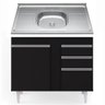 Balcão Gabinete Com Pia Inox 100cm 3 Portas 2 Gavetas Luziania Preto - Lumil Móveis - 1