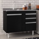 Ver imagem 2 de Balcão Gabinete Com Pia Inox 100cm 3 Portas 2 Gavetas Luziania Preto - Lumil Móveis