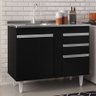 Balcão Gabinete Com Pia Inox 100cm 3 Portas 2 Gavetas Luziania Preto - Lumil Móveis - 2