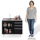 Ver imagem 6 de Balcão Gabinete Com Pia Inox 100cm 3 Portas 2 Gavetas Luziania Preto - Lumil Móveis