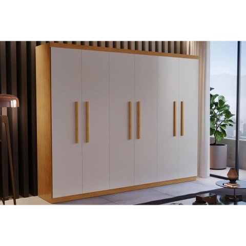 Guarda Roupa Solteiro 6 Portas e 2 Gavetas Espanha Naturale/Off White - Rufato