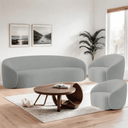 Ver imagem 1 de Kit Sofá 3 Lugares 180cm e 2 Poltronas Orgânico Luxo Recepção Sala de Estar e Tv Amore Bouclé Cinza-