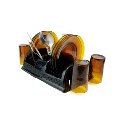 Escorredor de Pratos Secador Louça Compacto Rattan Utensilio de Cozinha Copos Talheres:preto - 1