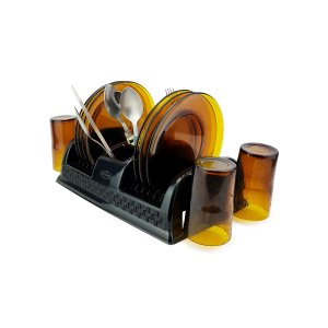 Escorredor de Pratos Secador Louça Compacto Rattan Utensilio de Cozinha Copos Talheres:preto