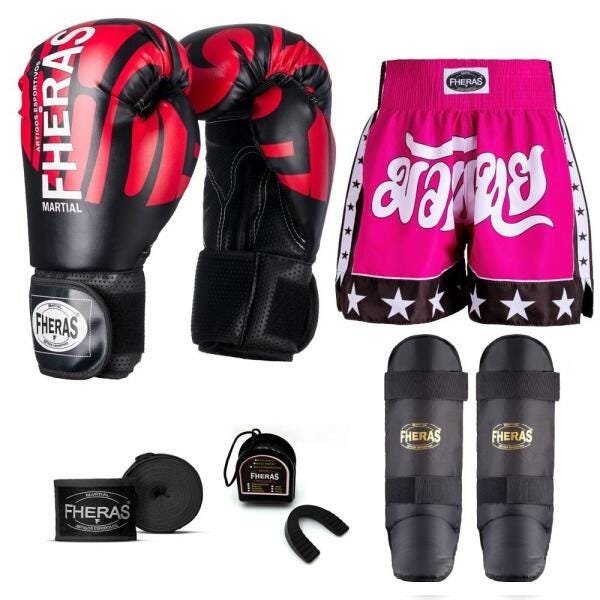 Kit Boxe Muay Thai Fheras Top Elite Vermelho (03002172) - 7
