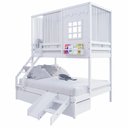 Ver imagem 2 de Beliche Casinha Reta Casal/ Solteiro com 02 Gavetas Escorregador e Cortina Madeira Maciça Branco