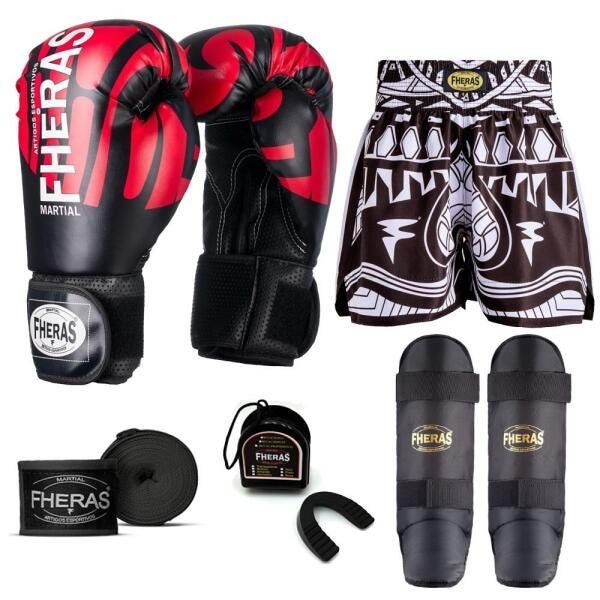 Kit Boxe Muay Thai Fheras Top Elite Vermelho (03002175) - 7