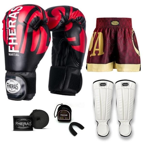 Kit Boxe Muay Thai Fheras Top Elite Vermelho (03002074) - 7