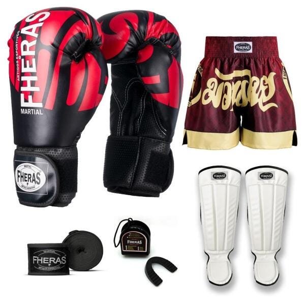 Kit Boxe Muay Thai Fheras Top Elite Vermelho (03002075) - 7
