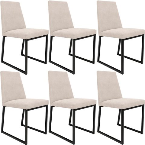 Kit 06 Cadeiras Para Sala De Jantar Base Aço Industrial Preto Dafne L02 Suede Bege - Lyam Decor