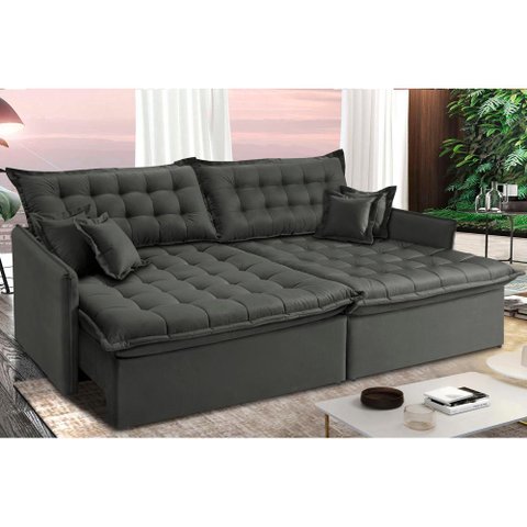 Sofá Sem Caixa Retrátil Reclinável 2,75m Cama inBox Versátil com Pillow Top e Molas Velusoft