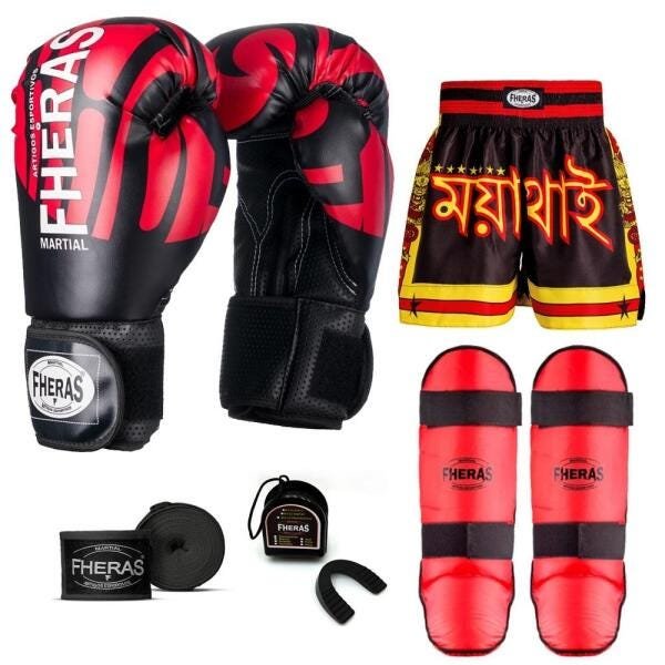Kit Boxe Muay Thai Fheras Top Elite Vermelho (03002186) - 1