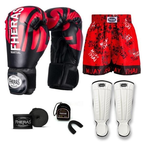 Kit Boxe Muay Thai Fheras Top Elite Vermelho (03002083) - 1
