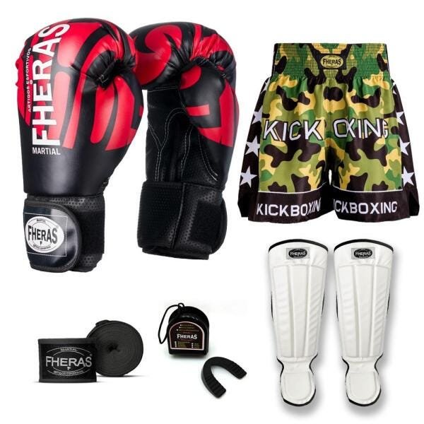 Kit Boxe Muay Thai Fheras Top Elite Vermelho (03002084) - 1