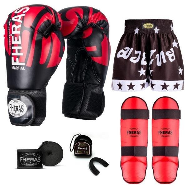 Kit Boxe Muay Thai Fheras Top Elite Vermelho (03002192) - 1
