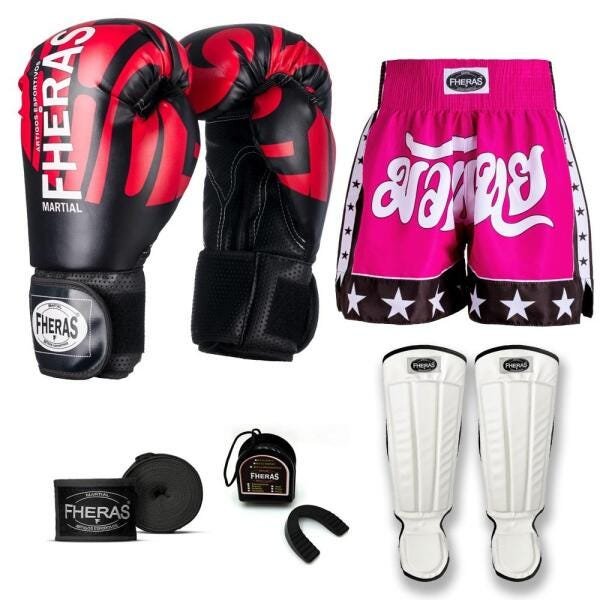 Kit Boxe Muay Thai Fheras Top Elite Vermelho (03002086) - 1