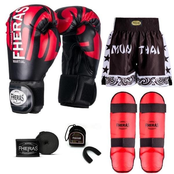 Kit Boxe Muay Thai Fheras Top Elite Vermelho (03002193) - 6