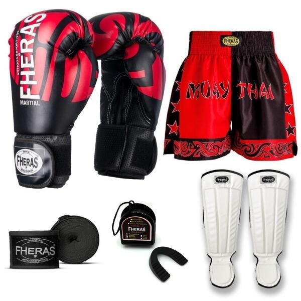 Kit Boxe Muay Thai Fheras Top Elite Vermelho (03002087) - 7