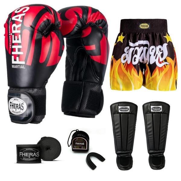 Kit Boxe Muay Thai Fheras Top Elite Vermelho (03002104) - 1