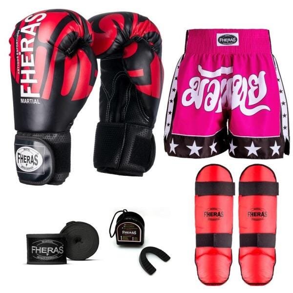 Kit Boxe Muay Thai Fheras Top Elite Vermelho (03002199) - 1