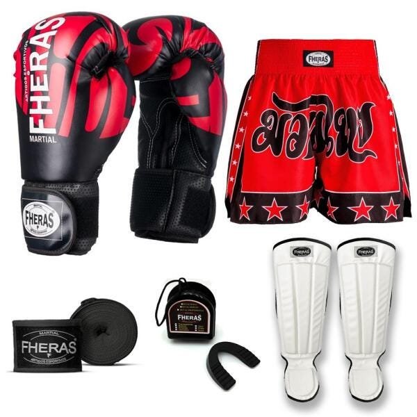 Kit Boxe Muay Thai Fheras Top Elite Vermelho (03002093) - 7