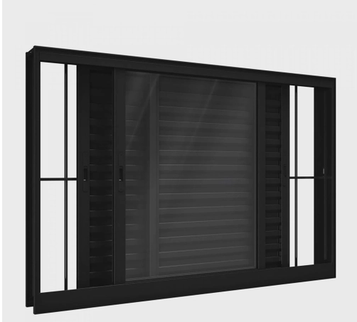 Veneziana 3 Folhas com Grade Preto 120x120 Linha 25