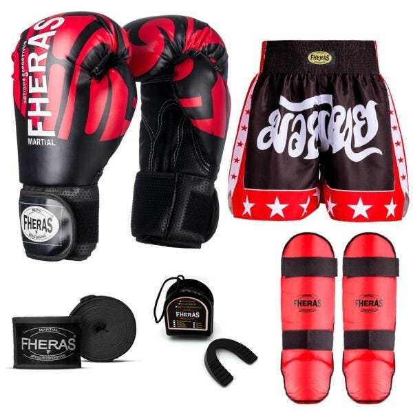 Kit Boxe Muay Thai Fheras Top Elite Vermelho (03002203) - 7