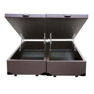 Cama Box Baú Blindado Casal Bipartido King Design Sintético Marrom 138x188x41