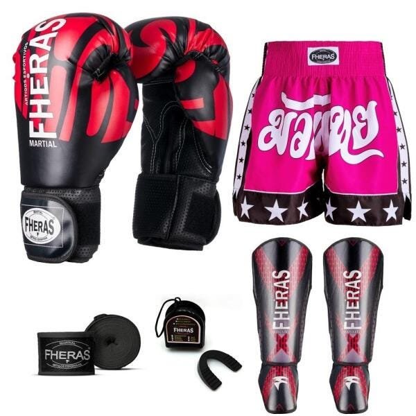 Kit Boxe Muay Thai Fheras Top Elite Vermelho (03002226) - 1