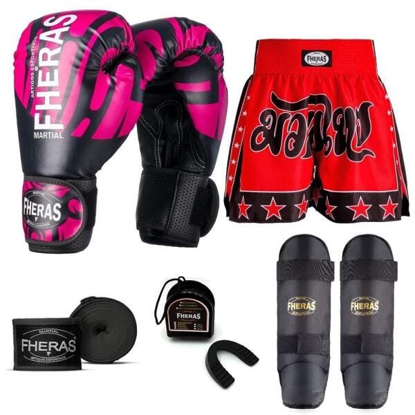 Kit Boxe Muay Thai Fheras Top Elite Rosa (03002430) - 1