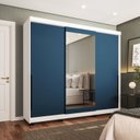 Ver imagem 1 de Guarda-Roupa Casal 3 Portas Correr com Espelho Madrid Azul/Branco