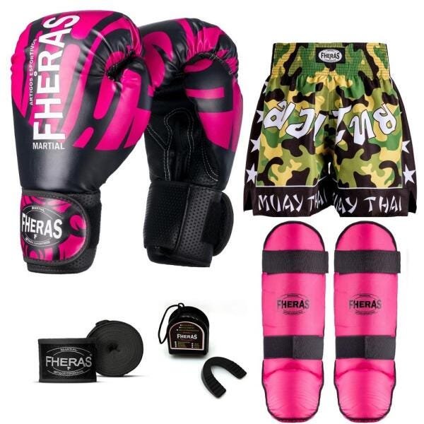 Kit Boxe Muay Thai Fheras Top Elite Rosa (03002443) - 1