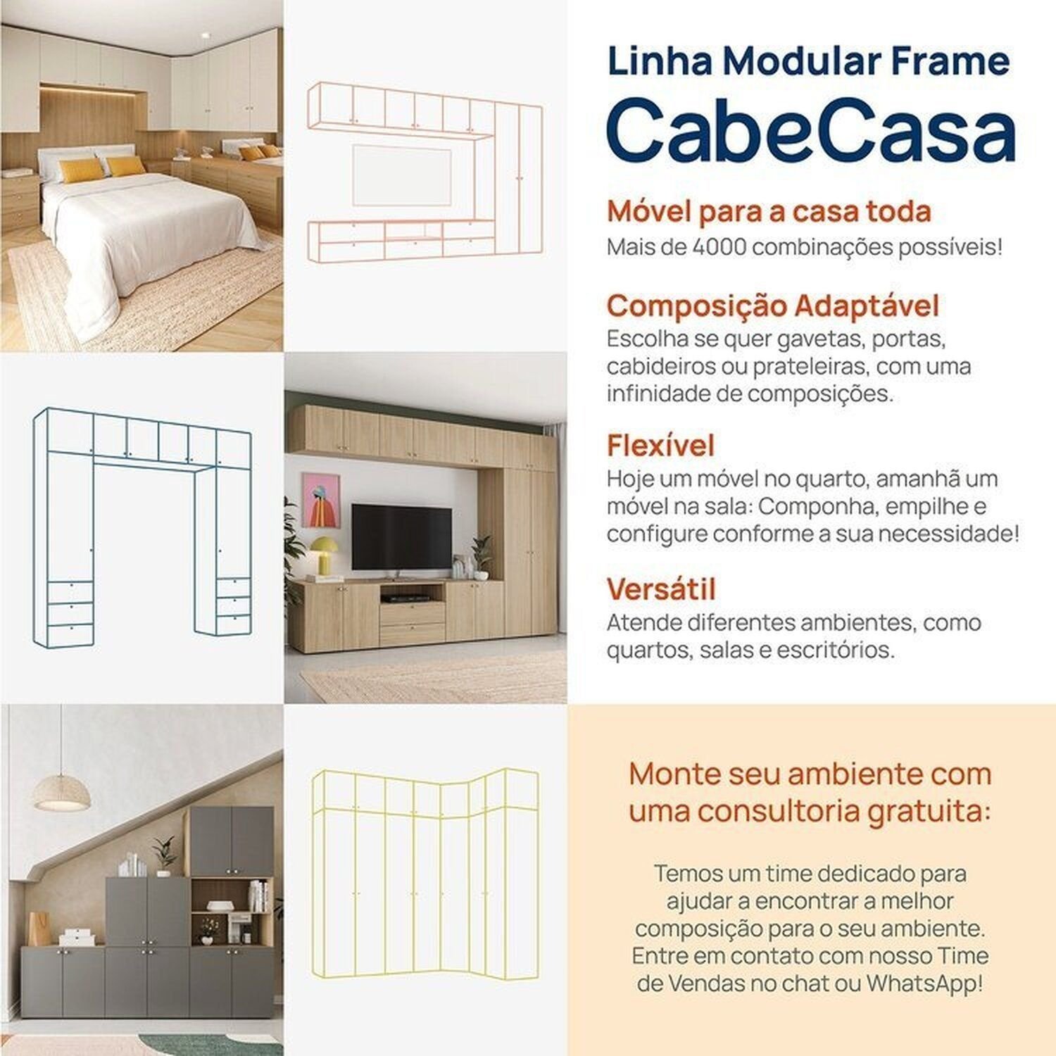 Armário de Canto Suspenso 40cm Módulo Frame CabeCasa MadeiraMadeira - 2