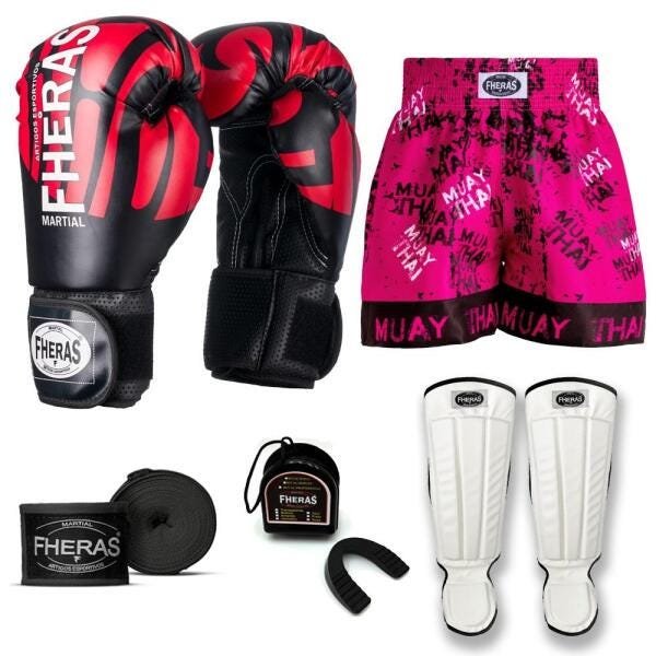 Kit Boxe Muay Thai Fheras Top Elite Vermelho (03002098) - 7
