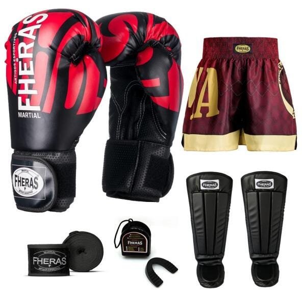 Kit Boxe Muay Thai Fheras Top Elite Vermelho (03002101) - 7