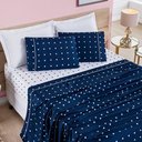 Ver imagem 1 de Jogo Cama Lençol Meggy Poá Casal Padrão Bolinhas Micropercal 200 Fios 4 Peças - Azul Marinho