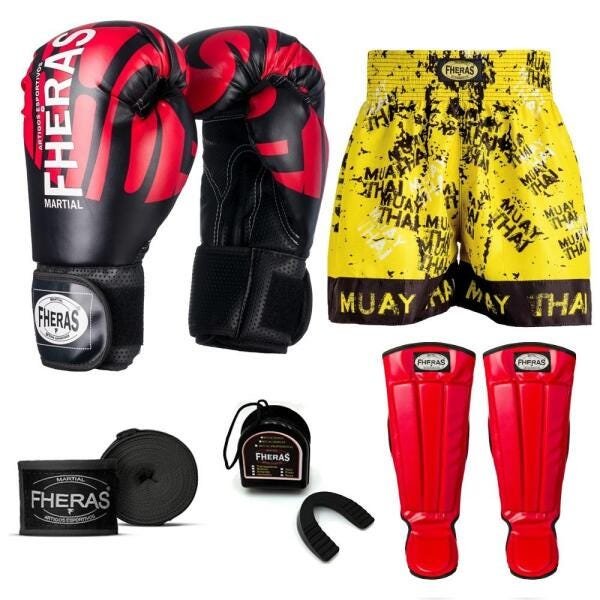 Kit Boxe Muay Thai Fheras Top Elite Vermelho (03002158) - 1