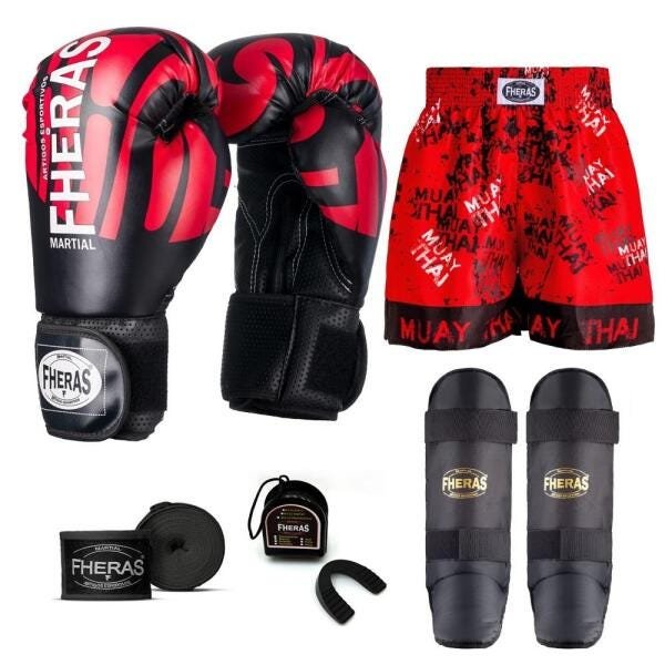Kit Boxe Muay Thai Fheras Top Elite Vermelho (03002169) - 7