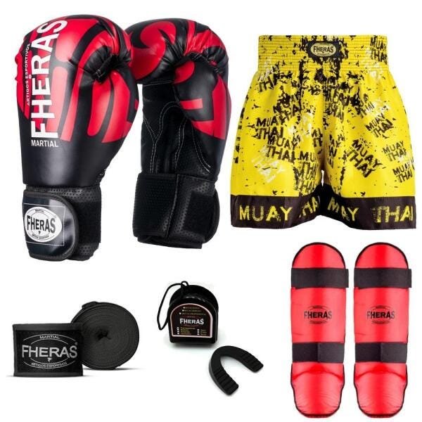 Kit Boxe Muay Thai Fheras Top Elite Vermelho (03002212) - 7