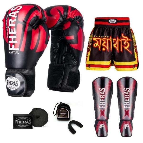 Kit Boxe Muay Thai Fheras Top Elite Vermelho (03002213) - 1