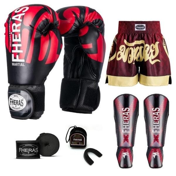 Kit Boxe Muay Thai Fheras Top Elite Vermelho (03002215) - 1
